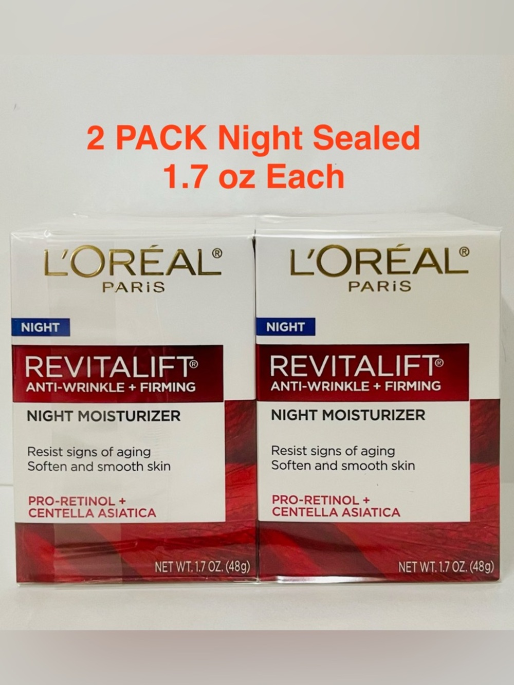 L'Oreal Revitalift Anti-Wrinkle & Firming Face Night Cream Pro Retinol 1.7 oz X2